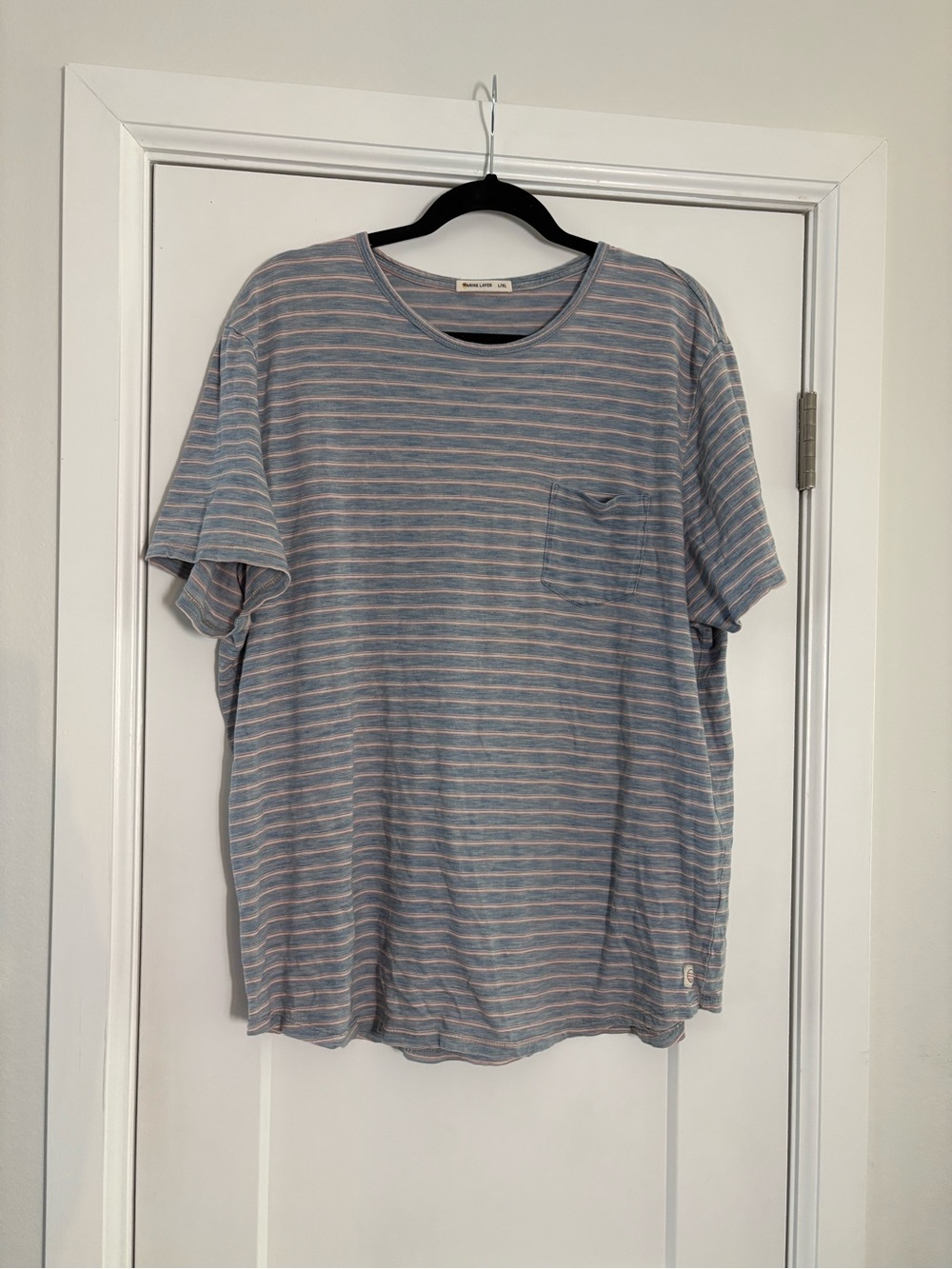 Marine‎ Layer Blue White Red Stripe Pocket Tee Summer 2023 Style 16068